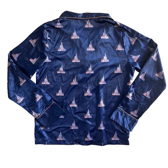 Disney 50th Anniversary Satin Pajama Set Castle Print Blue Size M - Picture 4 of 11